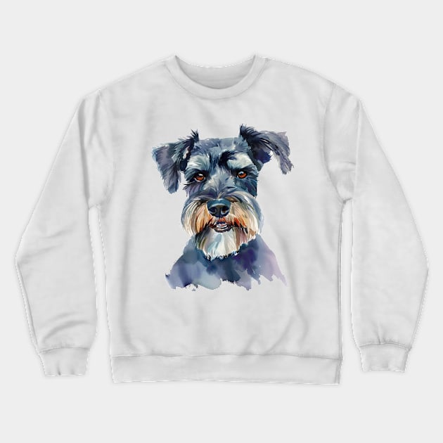 Miniature Schnauzer Water Color Pop Art Design for Dog Lover Crewneck Sweatshirt by karishmamakeia